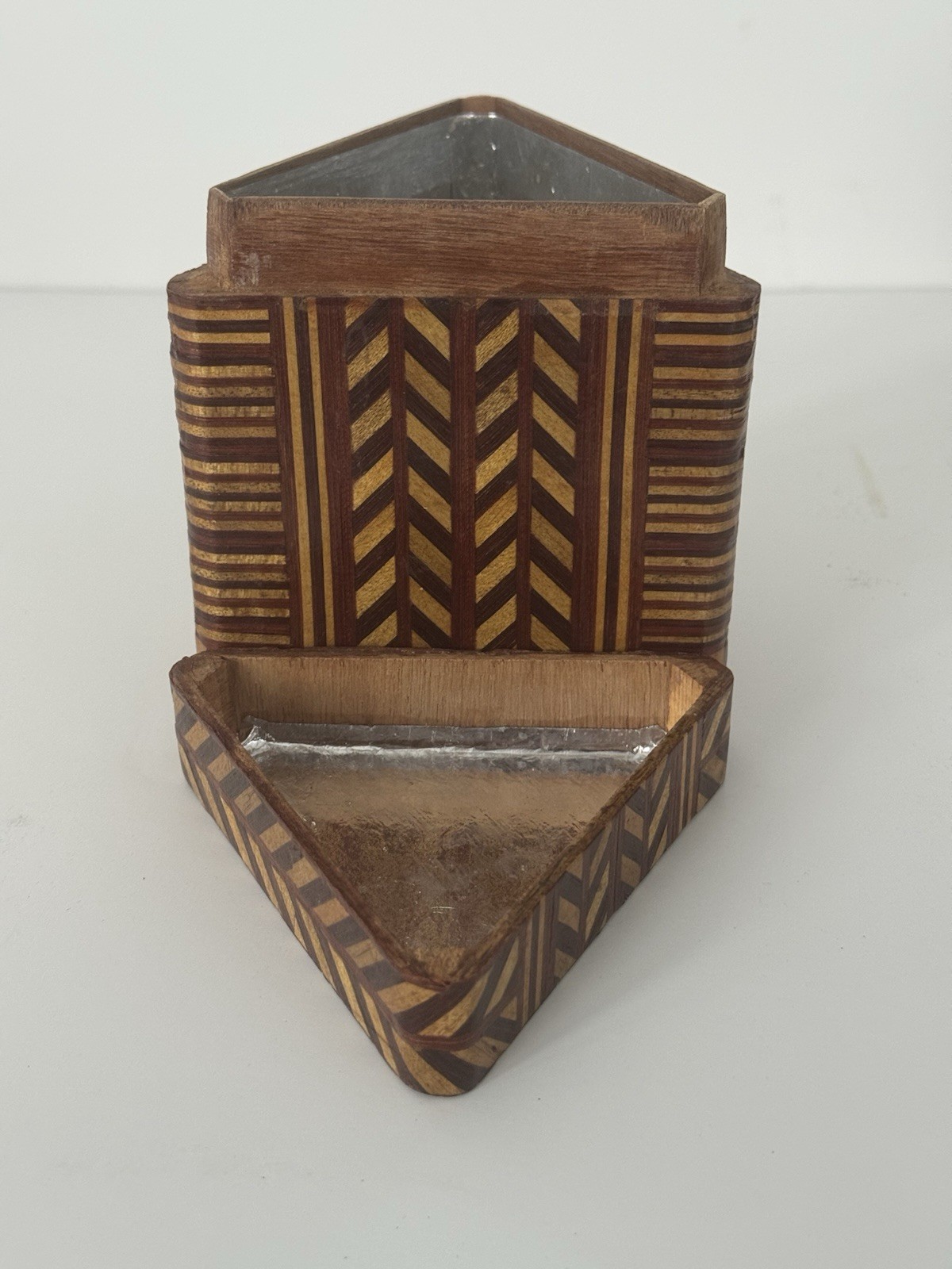 Vintage Wooden Tea Box Triangle Storage Chest Inlay Handmade | eBay