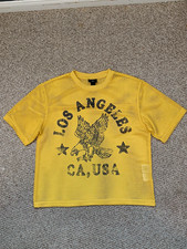 H M Divided Men s Yellow Mesh Graphic Logo T-Shirt Oversized Breathable S