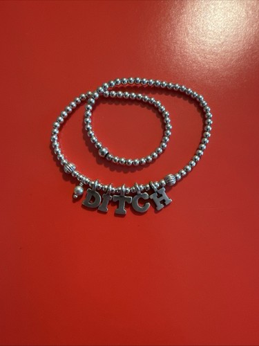 Sterling Silver Ditch Plains Montauk, NY Beaded & Stretchy Word Bracelet