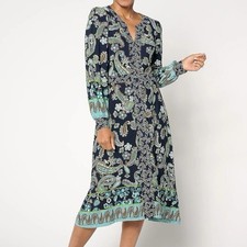 Susan Graver Paisley Jersey Shift Midi Dress Womens Size Large Classic