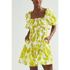 Anthropologie Maeve Feliciana Tropical Print Mini Dress XS Puff Sleeve Smocked