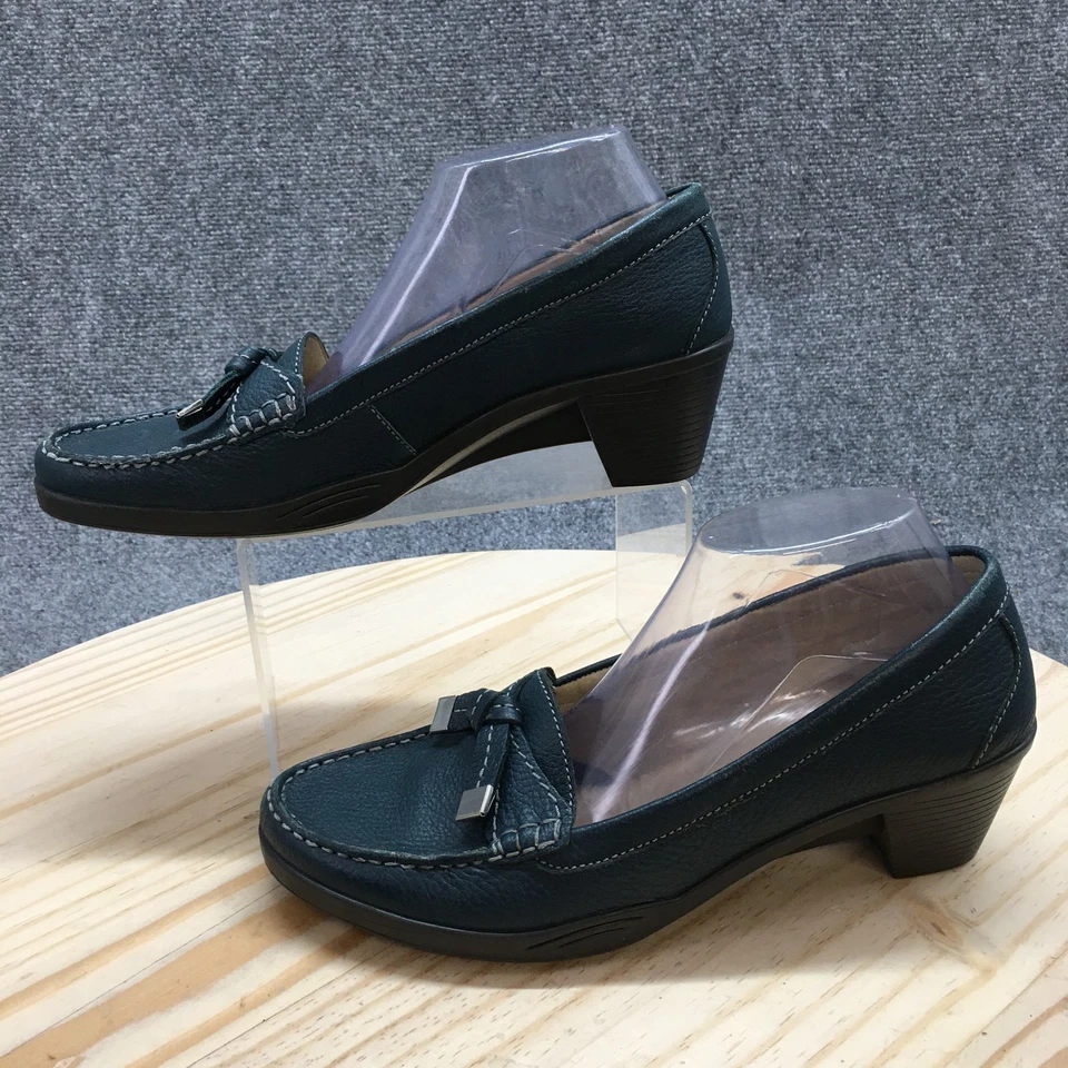 Lo último Zapatos Para Mujer 9.5 Vogue Bombas Azul Sin Cordones Informales Punta Redonda Tacones Bloque Foto 2 de 4