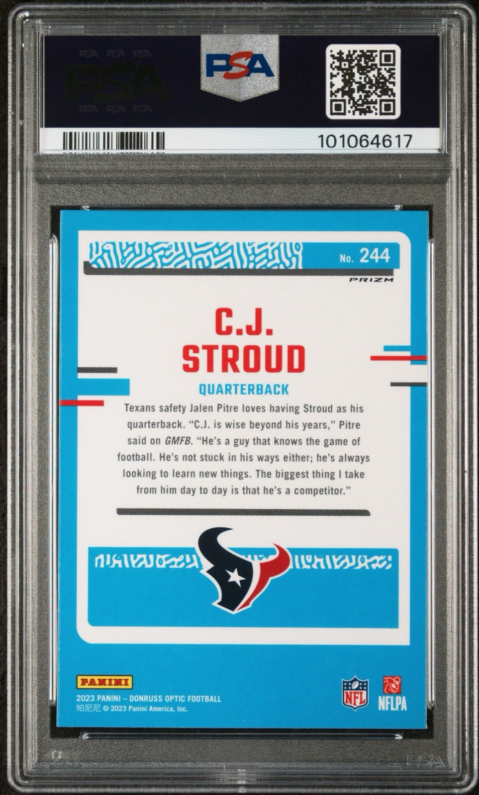 2023 DONRUSS OPTIC CJ STROUD #244 HOLO RATED ROOKIE PSA 9 view 2