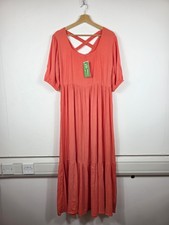 BNWT Womens Coral Maxi Dress UK 10 100% Viscose Cross Back Boho Summer Dress
