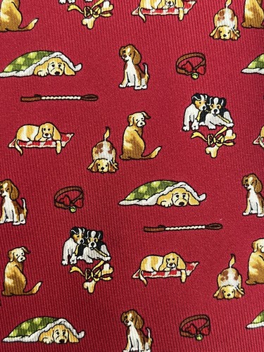 VINTAGE SALVATORE FERRAGAMO Men's 100% Silk Necktie PUPPIES~ DOGS~ Made in ITALY - Picture 2 of 5