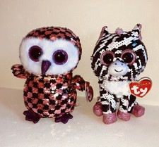 NEW 6” Ty FLIPPABLES stuffed animal Plush Beanies ~ Checks the Owl & Zoey Zebra
