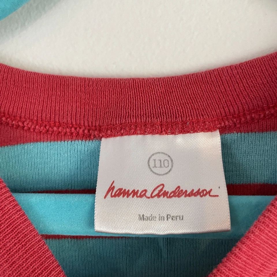 Camisa para dormir pijama manga corta a rayas azul rojo Hanna Andersson para niños talla 110 Foto 2 de 3