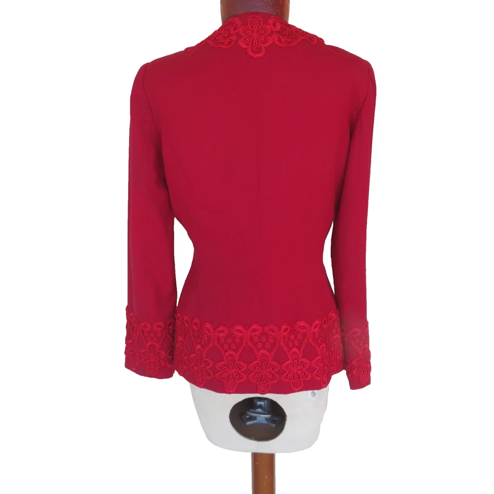 Badgley Mischka Mujer Vestido Lana Blazer Chaqueta Abrigo Encaje Bordado Talla 6 S De Colección Foto 4 de 4