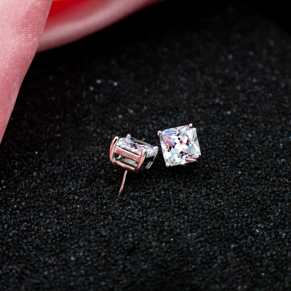 Cuscino Taglio Orecchini Vecchia Maniera Borchie 5A Zircone Cubico A 925 Argento - Immagine 4 di 4