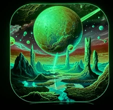 Other Worlds Glow Dark Sticker Sci-Fi Fantasy Art Space Stars Cosmos Dreams