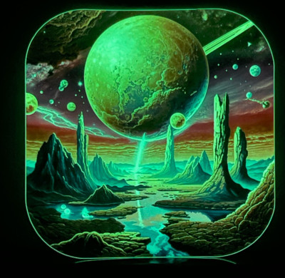 Other Worlds Glow Dark Sticker Sci-Fi Fantasy Art Space Stars Cosmos Dreams