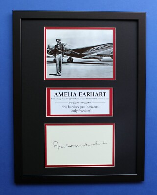 AMELIA EARHART AUTOGRAPH framed masterly display Aviatrix