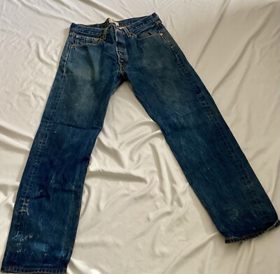 Levi s 501 Jeans Mens 33x33 Blue Button Fly Straight 100% Cotton Actual 32x31.5