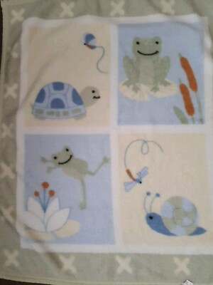 Kids Line Green Yellow Frogs Turtle & Snail  Plush Fleece Baby Blanket