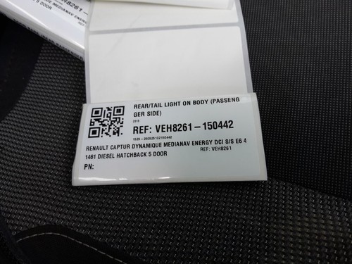RENAULT CAPTUR REAR/TAIL LIGHT ON BODY (PASSENGER) HATCH 5DR 265557367R 15-17 - Picture 5 of 6