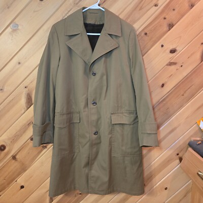 Vtg Towncraft Plus Mens Trench Coat Faux Fur Removable Liner Sz 36