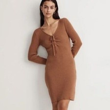 Madewell | Tie-Front Ruched Bodycon Ribbed Dress Cedar Brown Sz XXS