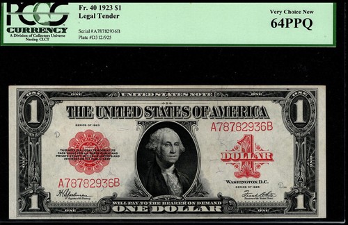 1923 $1 Legal Tender Red Scalloped Seal Fr# 40 PCGS 64 PPQ Very Choice New (HEJ) - Picture 2 of 4