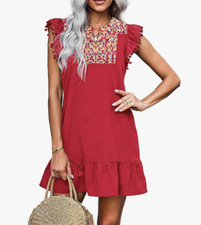 NWT Kirundo Floral Embroidered Ruffle Sleeveless Shift Dress Flowy Boho- Size Sm