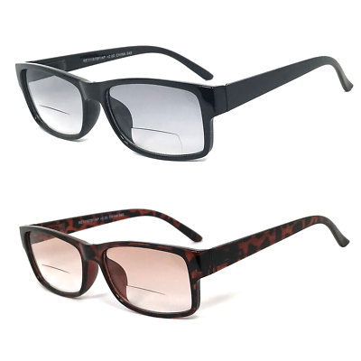 1 or 2 Pairs Retro Square Frame Men Women Tinted Lens Bifocal Reading Sunglasses