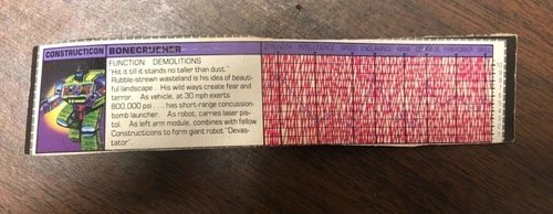 Vintage Transformers Bandai Hasbro G1 BONECRUSHER Tech Spec card