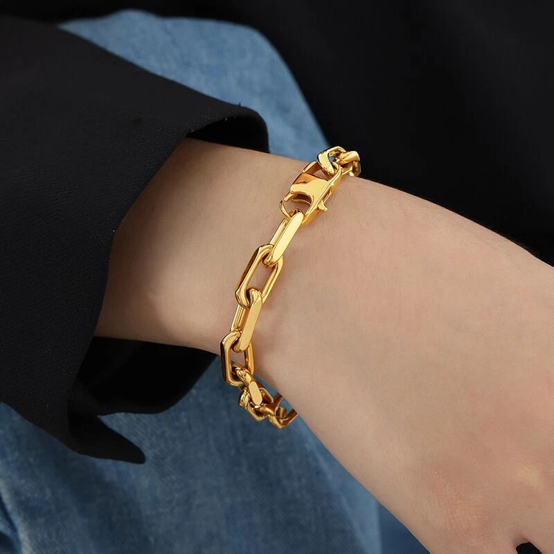 Brazalete collar clip papel eslabones lisos chapado en oro 18k de 7,5 mm de ancho para mujer Foto 4 de 4