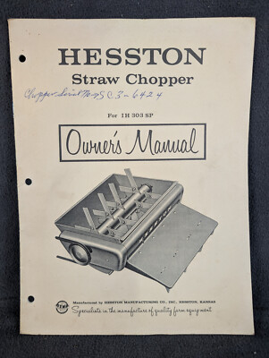 Hesston Straw Chopper Owner's Manual for IH 303SP Vintage