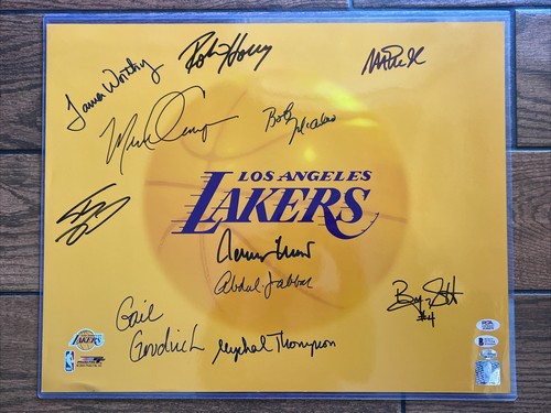 Lakers Legends Multi Signed 16x20 Photo Kareem magic Worthy West Shaq - 11 Autos - Picture 2 of 12