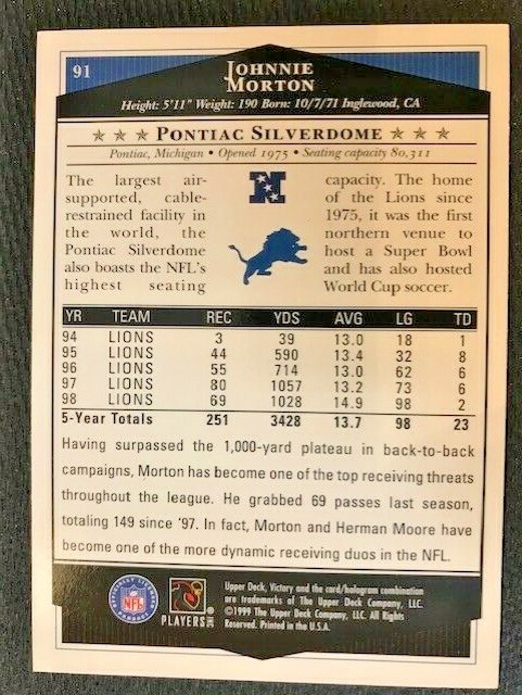 NFL - 1999 Upper Deck Victory Johnnie Morton - Lions | eBay