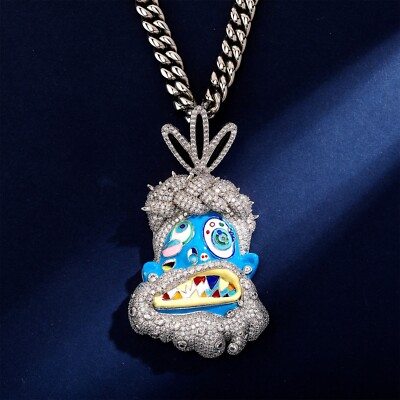5AAA+ CZ Ice Out  American Style Dripping Oil Pendant Necklace 20In Rope Chain