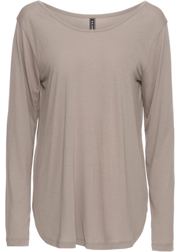 Langarmshirt tiefem Rückenausschnitt Gr 36/38 Taupe Damen-Shirt Bluse Tunika Neu