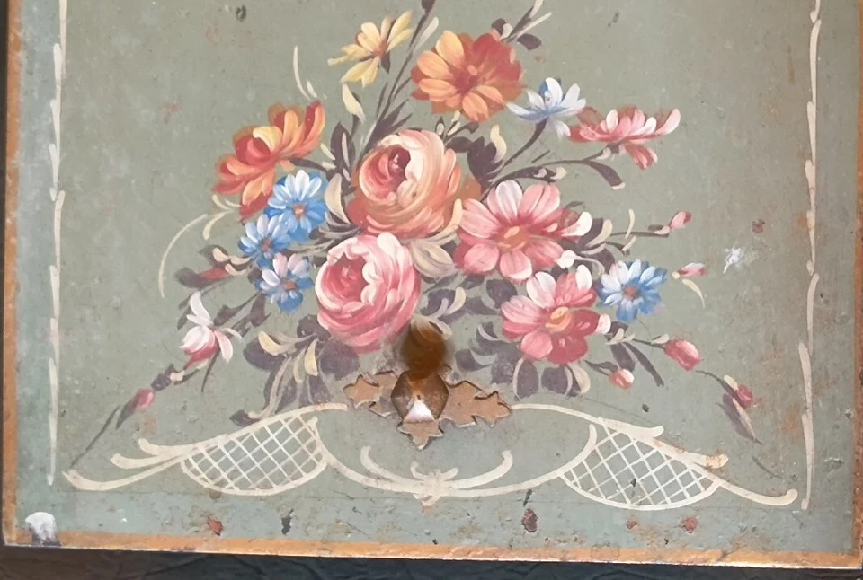 ANTIGUO CUBO CAJA LANZADERA CARBÓN TOLE VICTORIANO PINTADO A MANO METAL VERDE Preguerra Foto 2 de 4