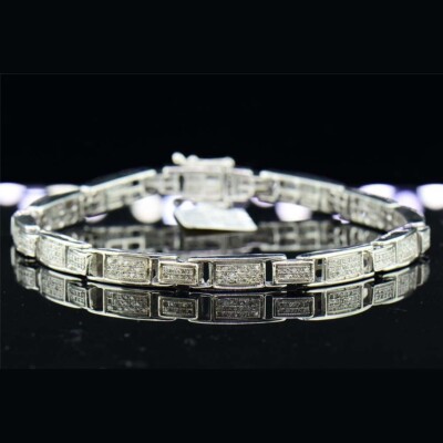 1.10 Ctw Real Moissanite 14K White Gold Plated Tennis Link Men's Bracelets 8.50''