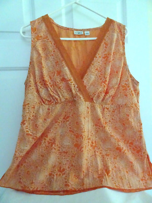 Cato Women's Size L Orange Print Sleeveless V-Neck Blouse/Top-Spring/Summer
