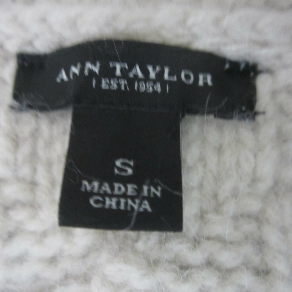 Pullover Ann Taylor Mujer Pequeño Marfil LS Angora Lana Cable Imitación Perla S Foto 3 de 4