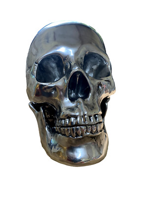 Menschlicher Schädel Silber & Harz Skulptur Statue Halloween