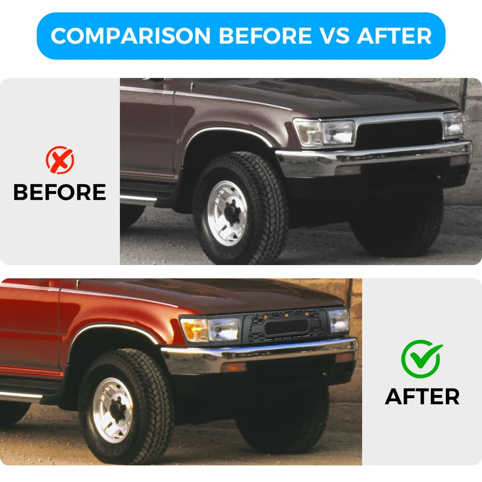 Parrilla de parachoques delantero para Toyota 4Runner 1992 1993 1994 1995 con luz LED Foto 3 de 4