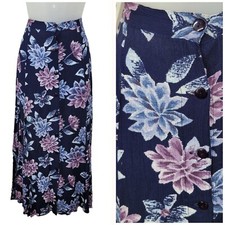 Vintage 90s Floral Skirt Size Large Cottagecore romantic Stetch Waist Alt Navy