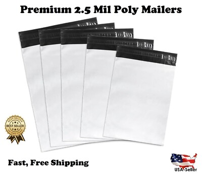 #ad Poly Mailers Plastic Shipping Envelopes Self Sealing White Mailing Bags 2.5 MIL $179.98