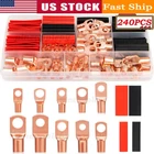 240Pcs Assortment Copper Wire Lugs Battery Cable Ends Ring Terminals Connectors