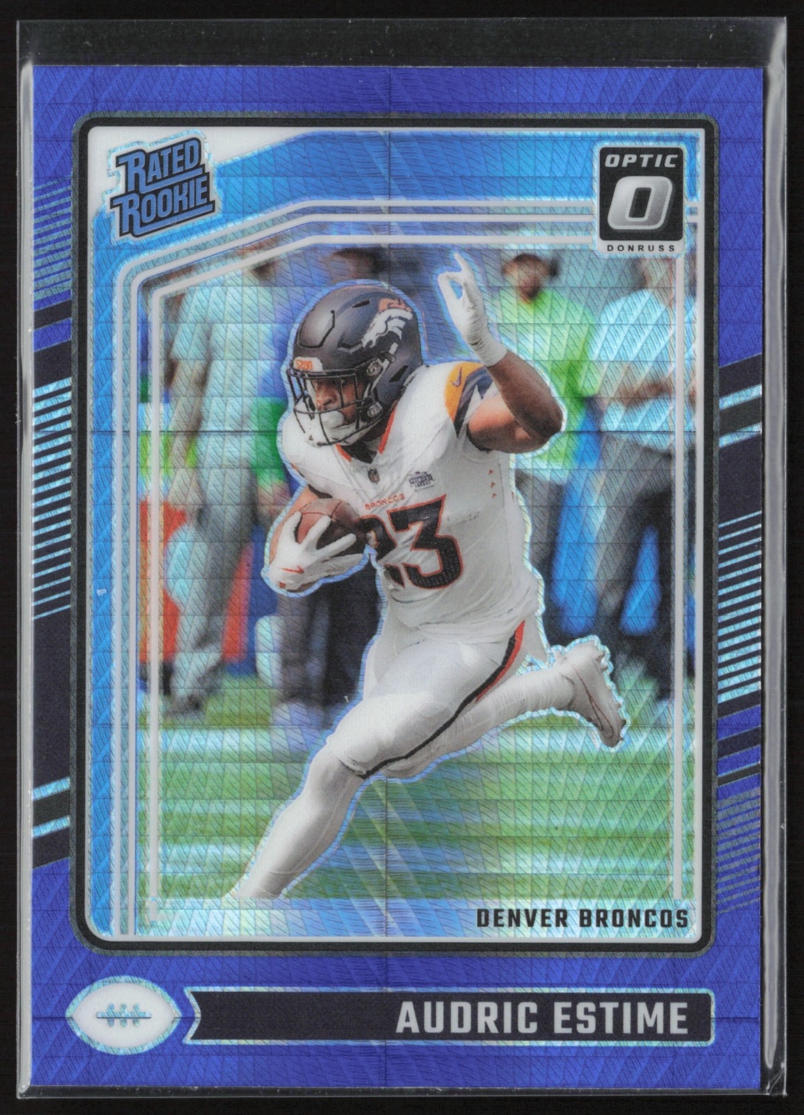 2024 Donruss Optic Audric Estime Blue Hyper #206 Rated Rookie Denver Broncos