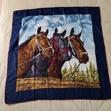 Vittorio Silk Twill Scarf Horse Print Equestrian Blue Large Square 34" Vintage