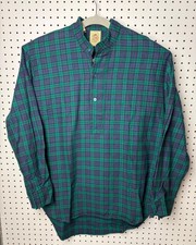 My Grandfather Shirt  Mens M Green Plaid Vintage Collar Cotton Flannel Ireland
