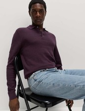 Marks & Spencer Mens Dark Grape Cotton Knitted Geometric Long sleeved Polo Top