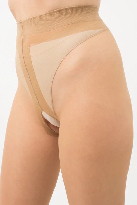 GIULIA INTIMO 20 DENIER SHEER  CROTCHLESS PANTYHOSE SIZE: 5 XL NATURAL DAINO