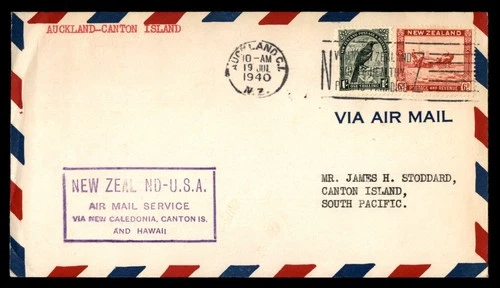 Mayfairstamps New Zealand Flight 1940 Auckland to Canton Island Air Mail Cover a
