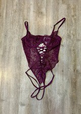 Coquette Purple Plum Lace Teddy Backless One Size NWT