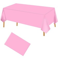Pink Disposable Plastic Tablecloth, 54 x 108 Inches Waterproof Table Cover fo...