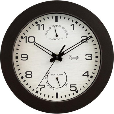 Equity by La Crosse 10 Inch In/Out Brown Wall Clock with Thermometer and Hygrome