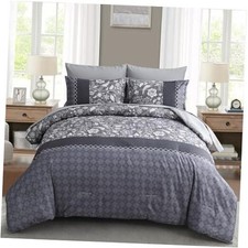 Comforter Set 7 Pieces Bed in a Bag Floral Geometric Patchwork Soft Queen Blue